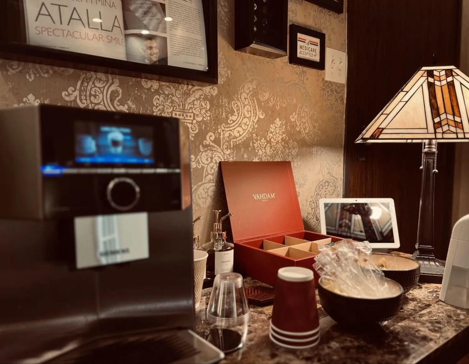 The JM Dental patient lounge and amenities in Orange County